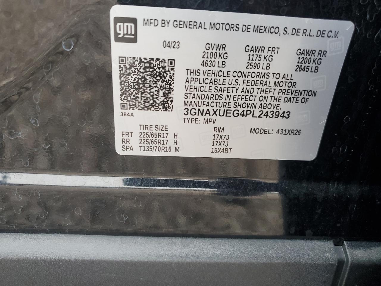 2023 Chevrolet Equinox Lt VIN: 3GNAXUEG4PL243943 Lot: 82415125