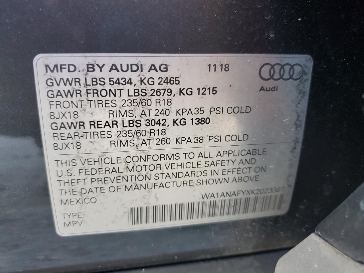 2019 Audi Q5 Premium VIN: WA1ANAFYXK2023361 Lot: 84365785