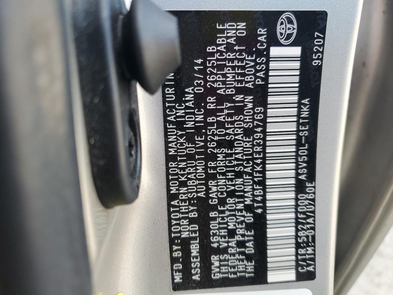 2014 Toyota Camry L VIN: 4T4BF1FK4ER394769 Lot: 86239845