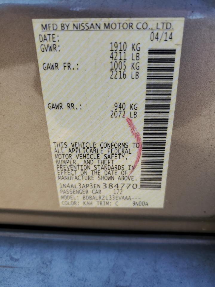 2014 Nissan Altima 2.5 VIN: 1N4AL3AP3EN384770 Lot: 84832385