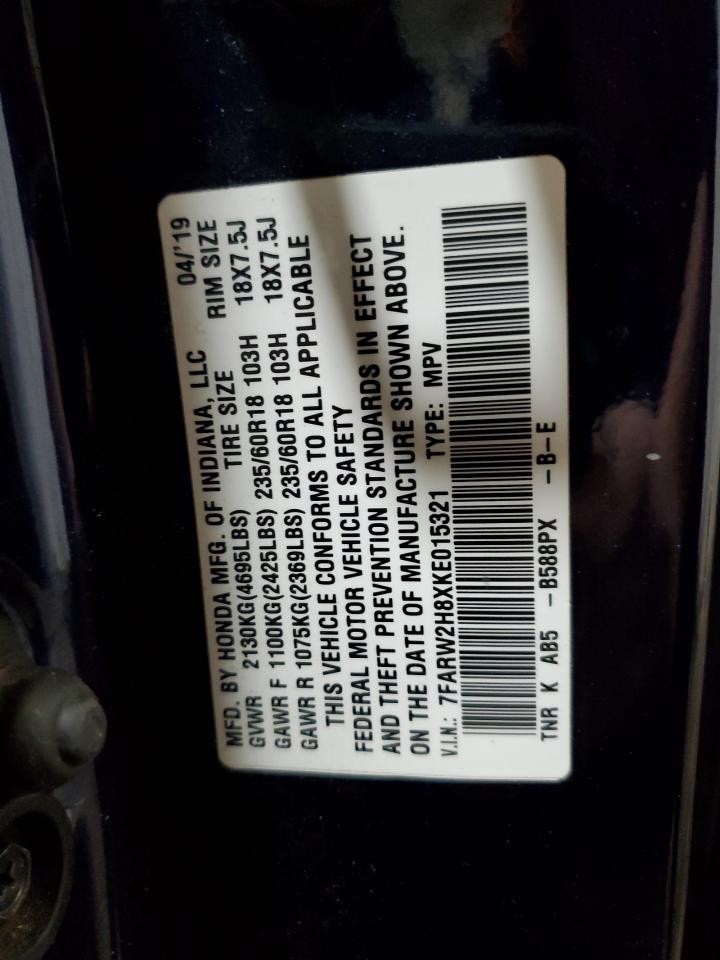 2019 Honda Cr-V Exl VIN: 7FARW2H8XKE015321 Lot: 89461665