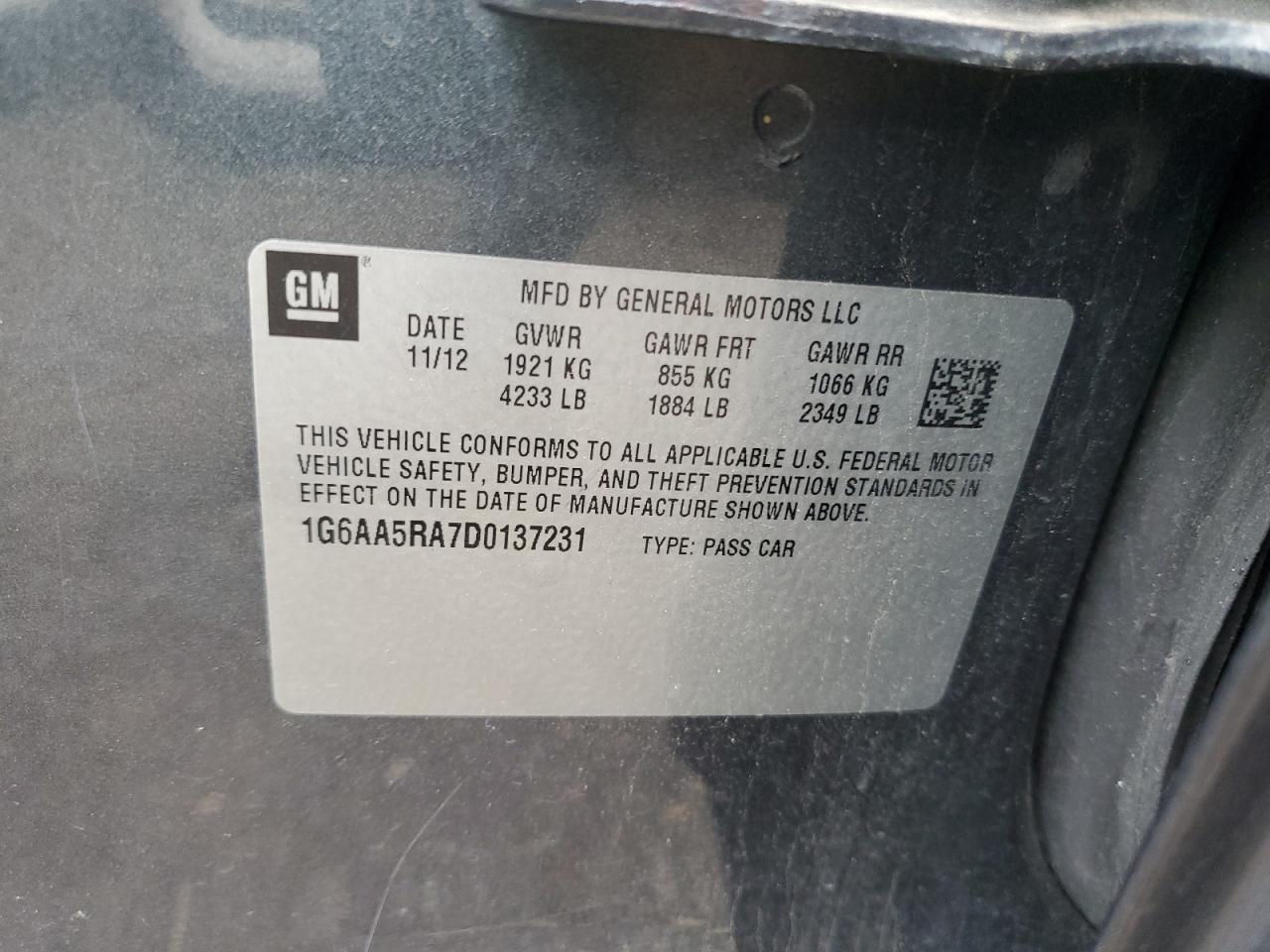 2013 Cadillac Ats VIN: 1G6AA5RA7D0137231 Lot: 85703035