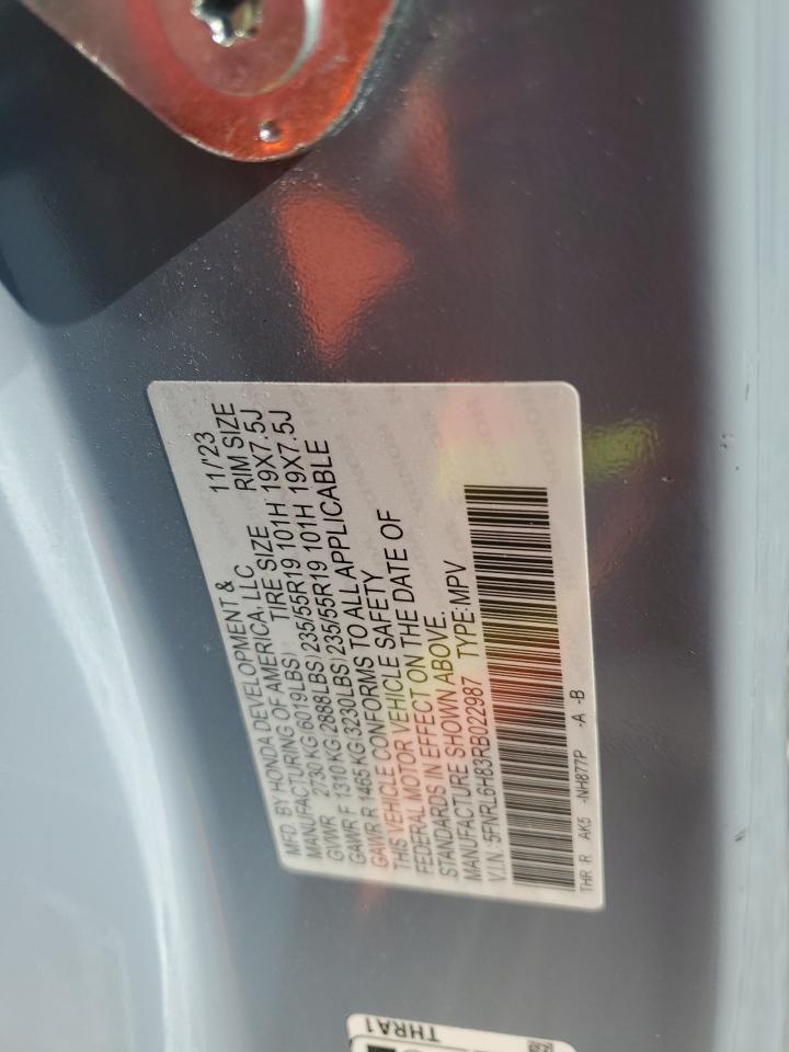 2024 Honda Odyssey Touring VIN: 5FNRL6H83RB022987 Lot: 85701355