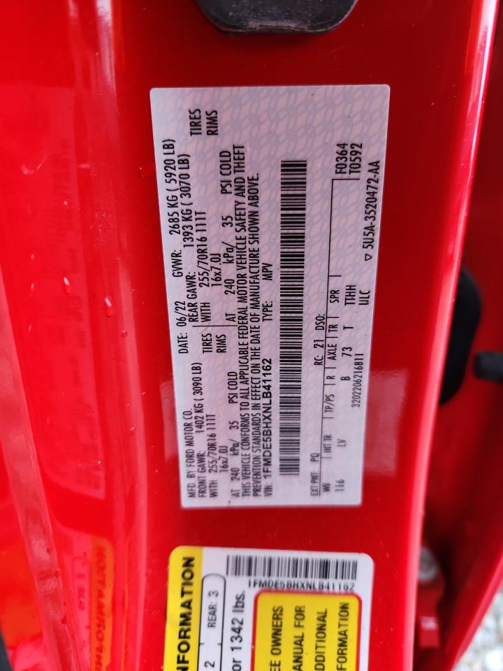 2022 Ford Bronco Base VIN: 1FMDE5BHXNLB41162 Lot: 90105895