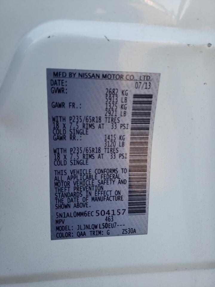 2014 Infiniti Qx60 VIN: 5N1AL0MM6EC504157 Lot: 89907265