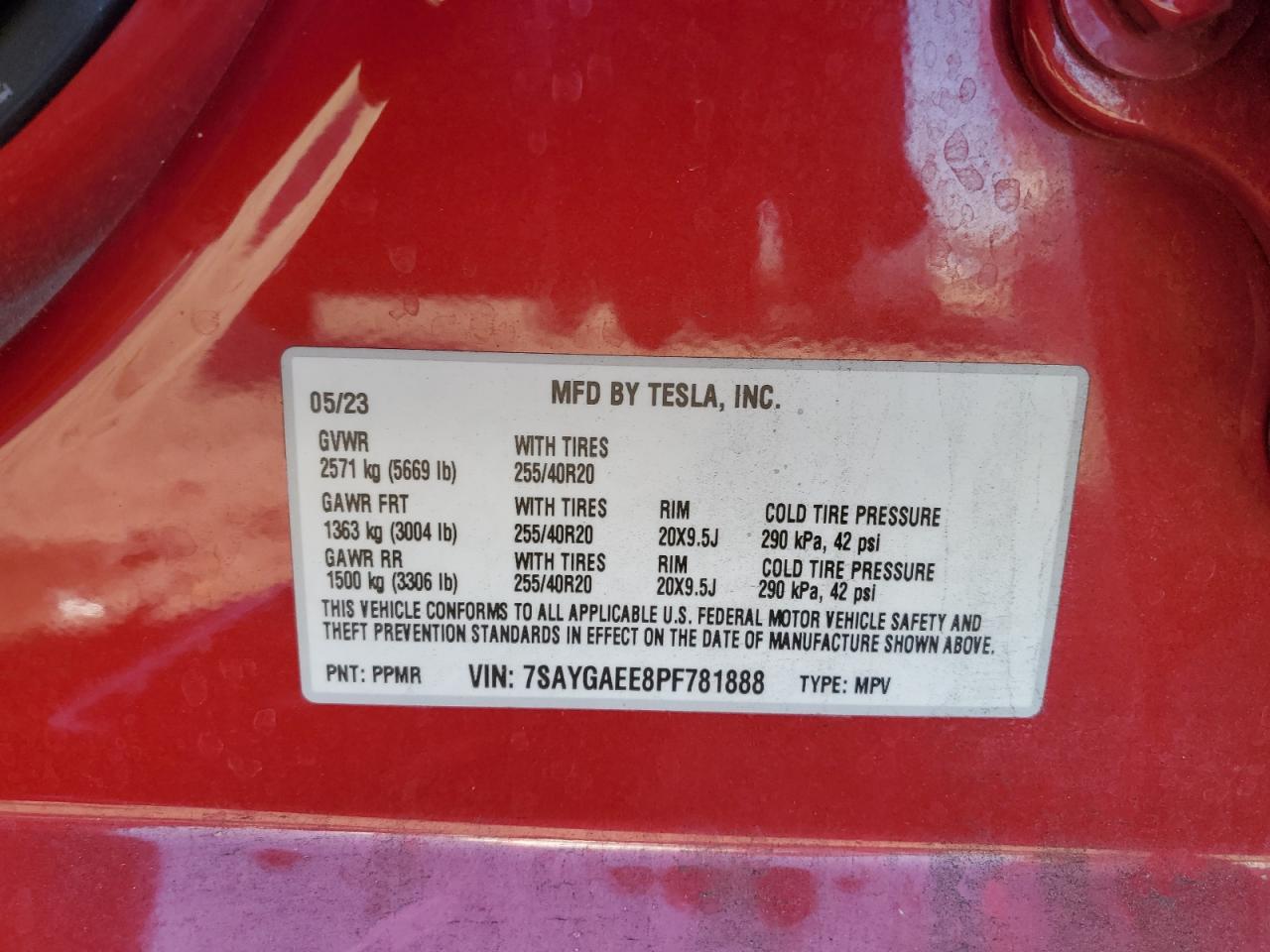 2023 Tesla Model Y VIN: 7SAYGAEE8PF781888 Lot: 90372525