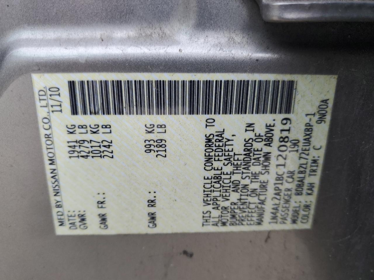 2011 Nissan Altima Base VIN: 1N4AL2AP1BC120819 Lot: 82379275