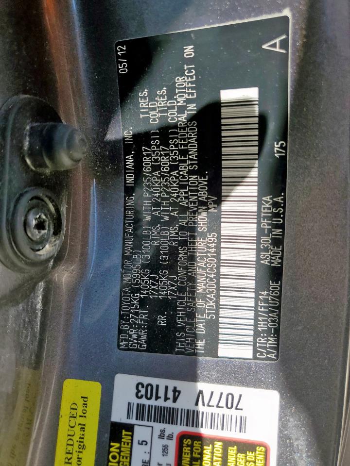 2012 Toyota Sienna Base VIN: 5TDKA3DC4CS014495 Lot: 85356625