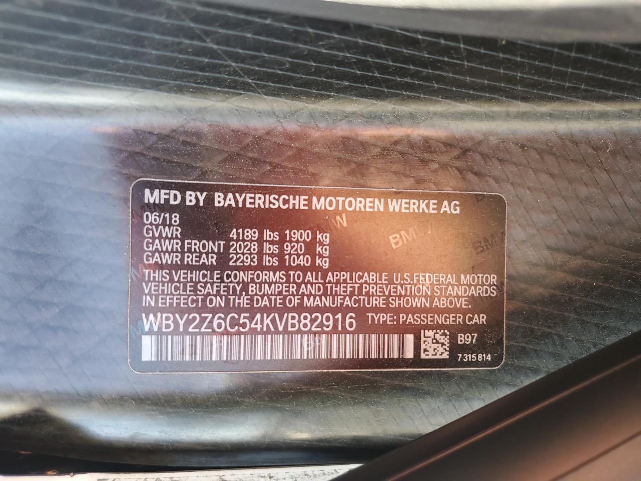 2019 BMW I8 VIN: WBY2Z6C54KVB82916 Lot: 82627725