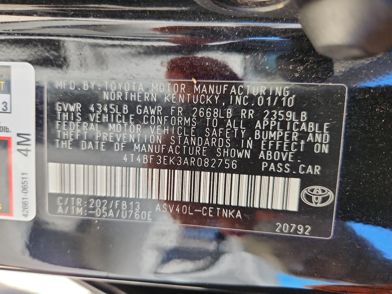 2010 Toyota Camry Base VIN: 4T4BF3EK3AR082756 Lot: 82465665