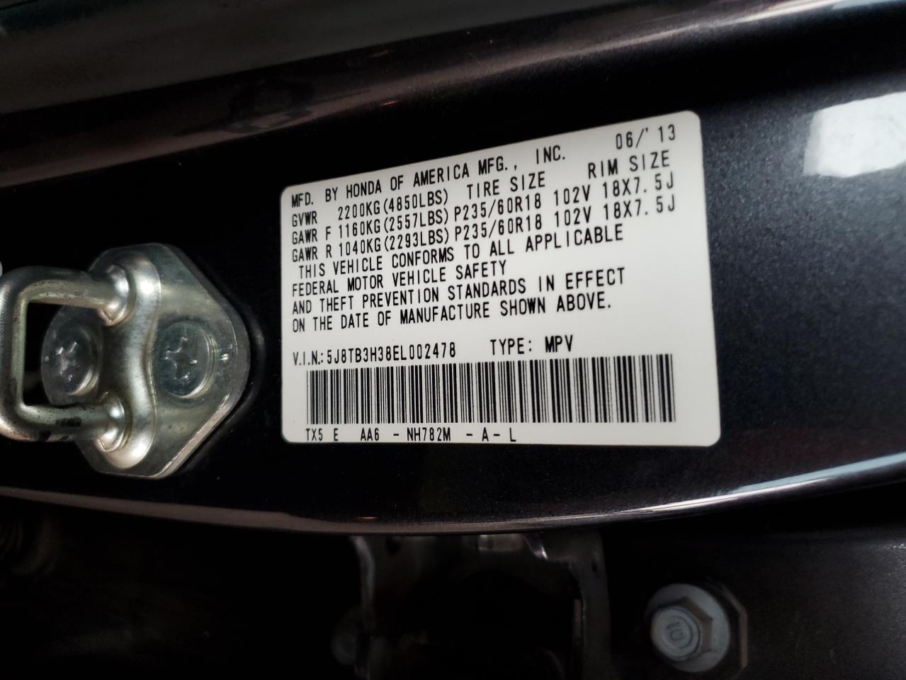 2014 Acura Rdx VIN: 5J8TB3H38EL002478 Lot: 85361105