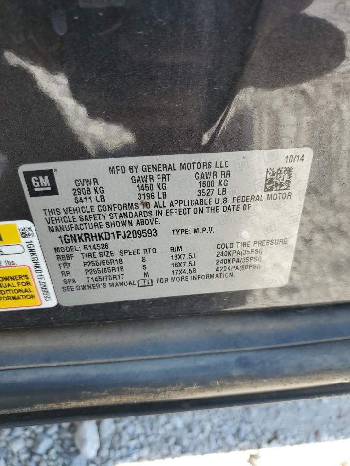 2015 Chevrolet Traverse Lt VIN: 1GNKRHKD1FJ209593 Lot: 82192355