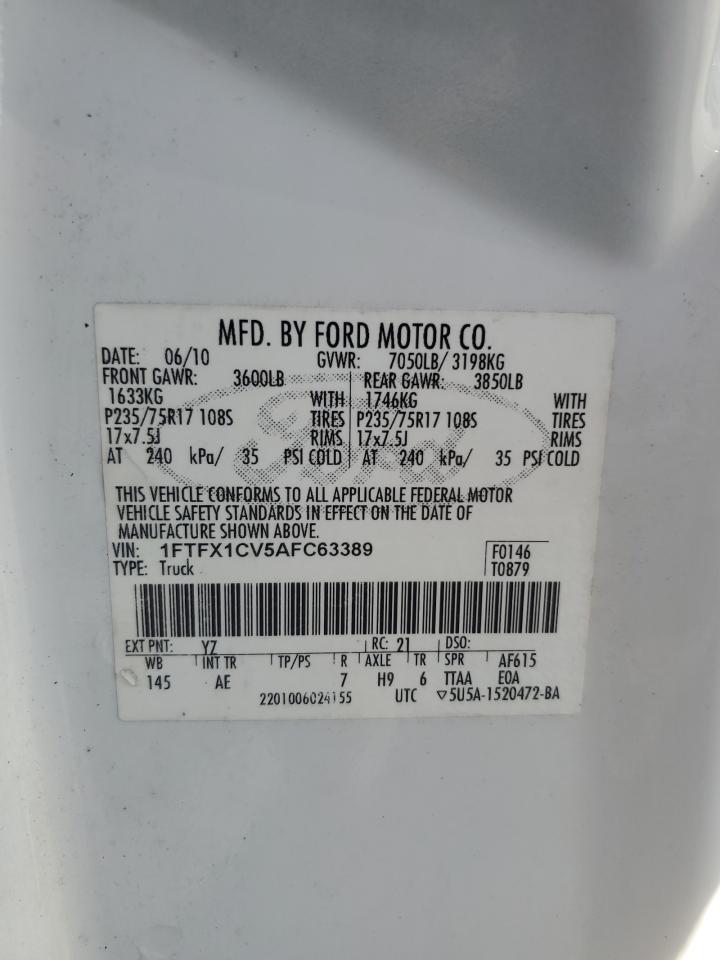 2010 Ford F150 Super Cab VIN: 1FTFX1CV5AFC63389 Lot: 89817515