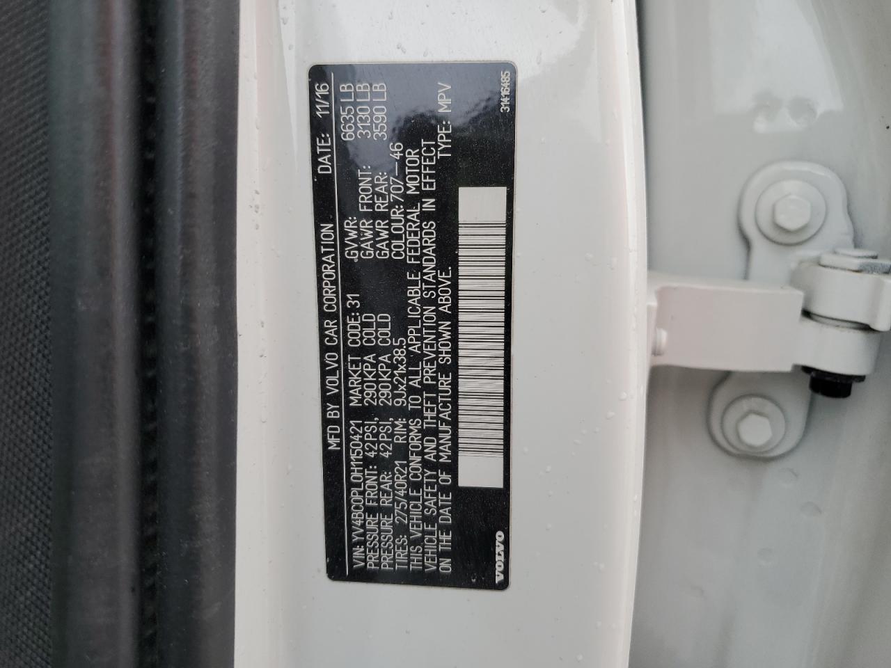 2017 Volvo Xc90 T8 VIN: YV4BC0PL0H1150421 Lot: 85149105