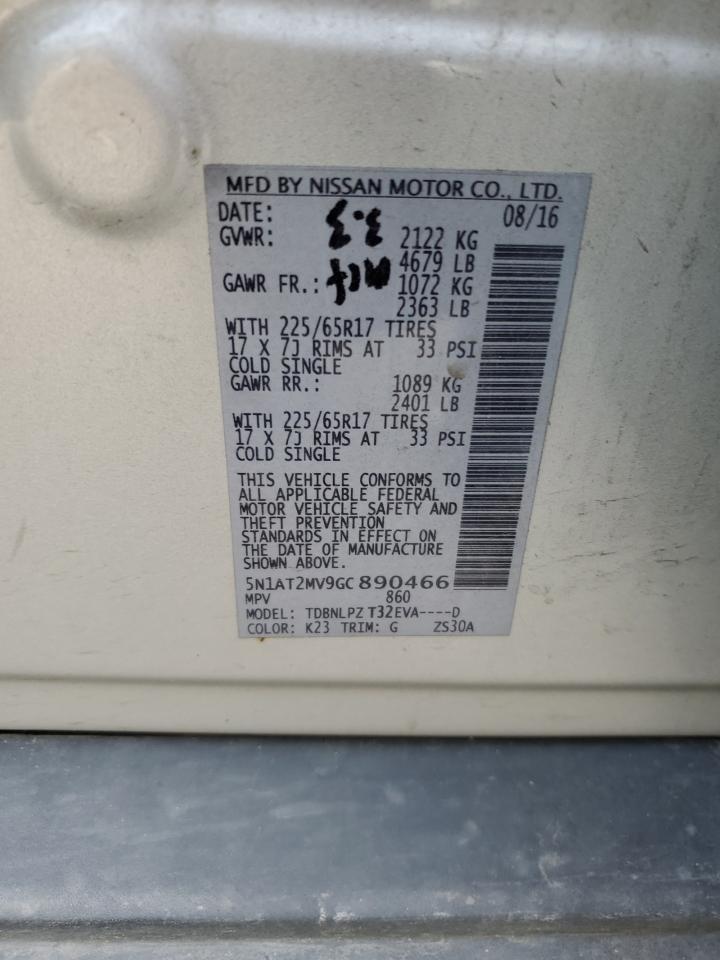 2016 Nissan Rogue S VIN: 5N1AT2MV9GC890466 Lot: 85746085