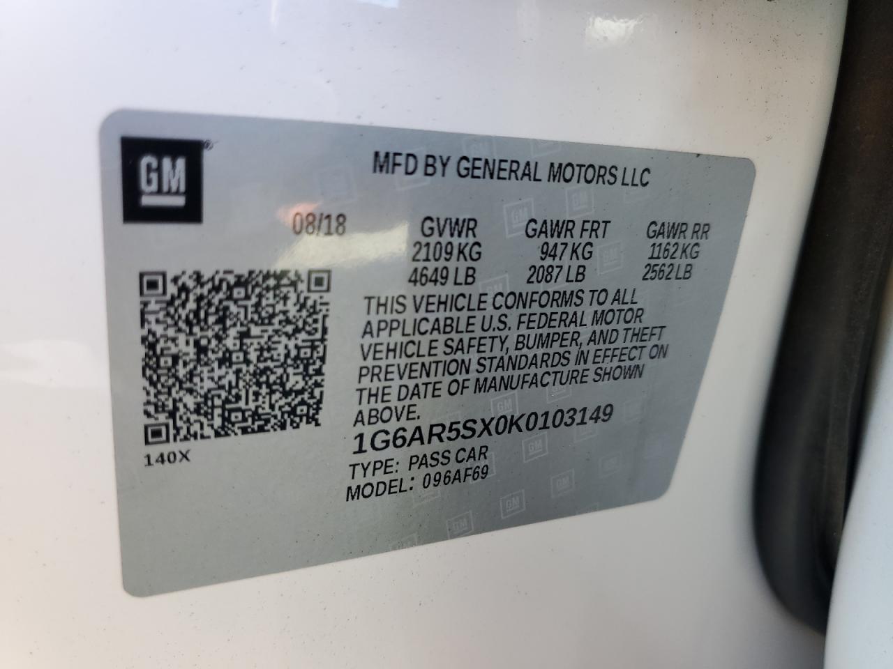 2019 Cadillac Cts Luxury VIN: 1G6AR5SX0K0103149 Lot: 86126765