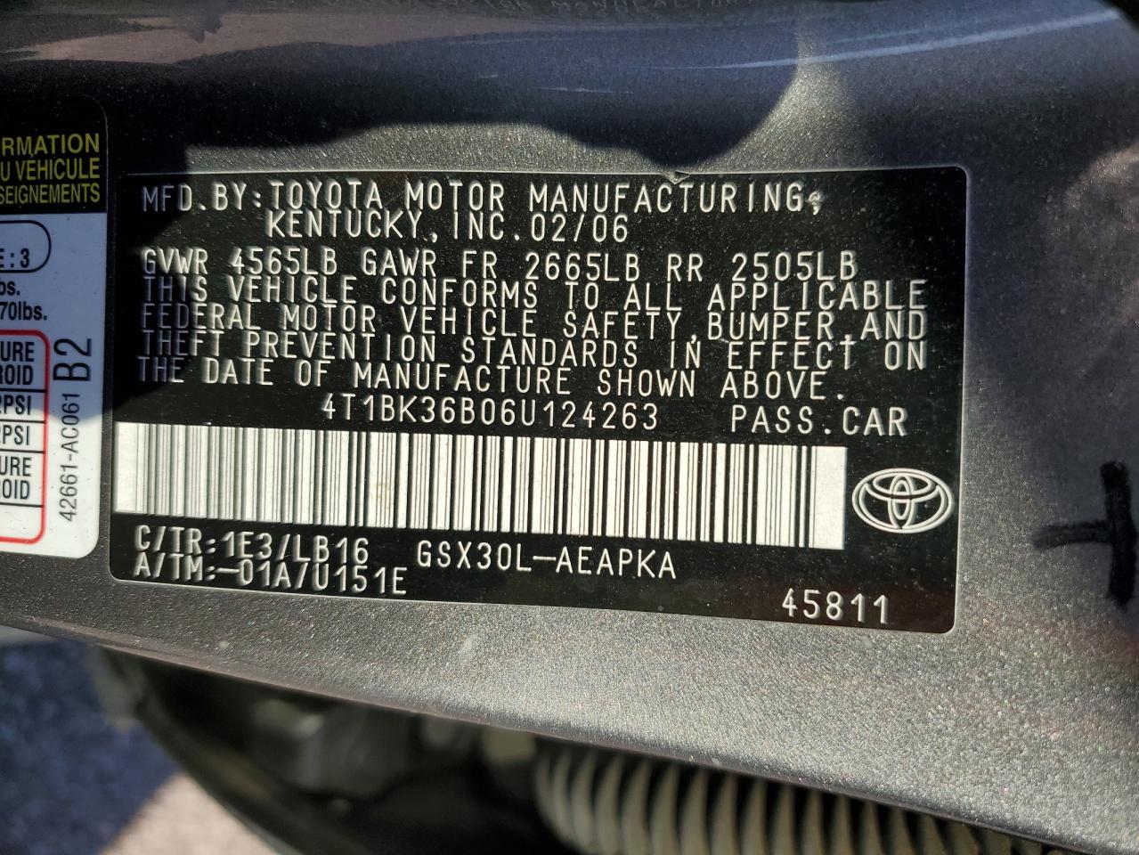 2006 Toyota Avalon Xl VIN: 4T1BK36B06U124263 Lot: 82755185