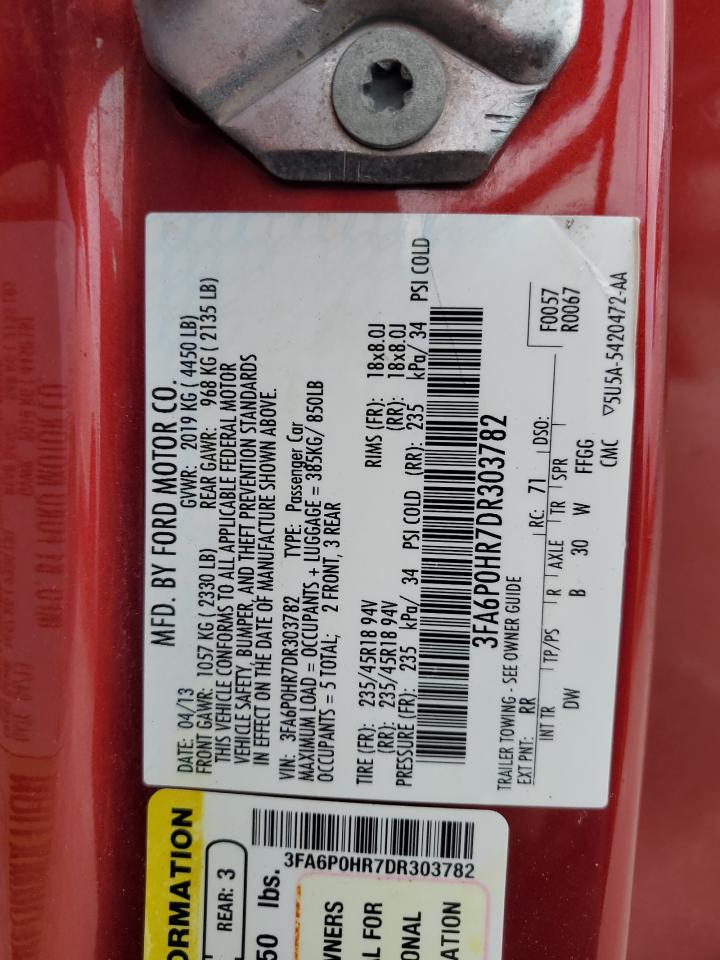 2013 Ford Fusion Se VIN: 3FA6P0HR7DR303782 Lot: 86514045