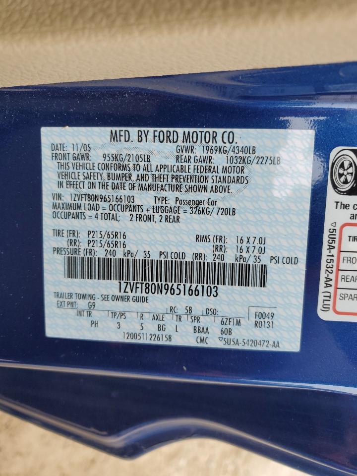 2006 Ford Mustang VIN: 1ZVFT80N965166103 Lot: 85680985