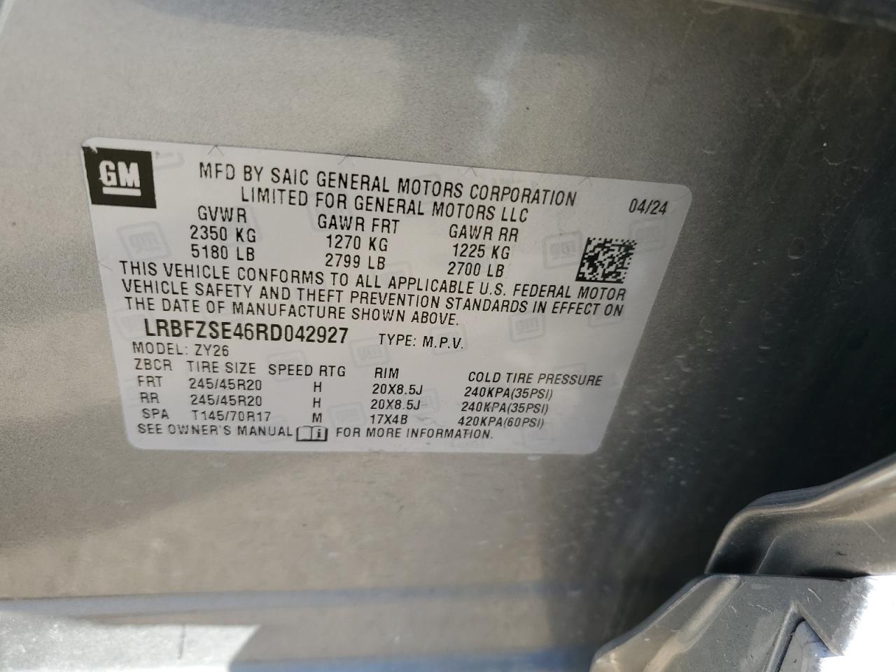 2024 Buick Envision Avenir VIN: LRBFZSE46RD042927 Lot: 82712175