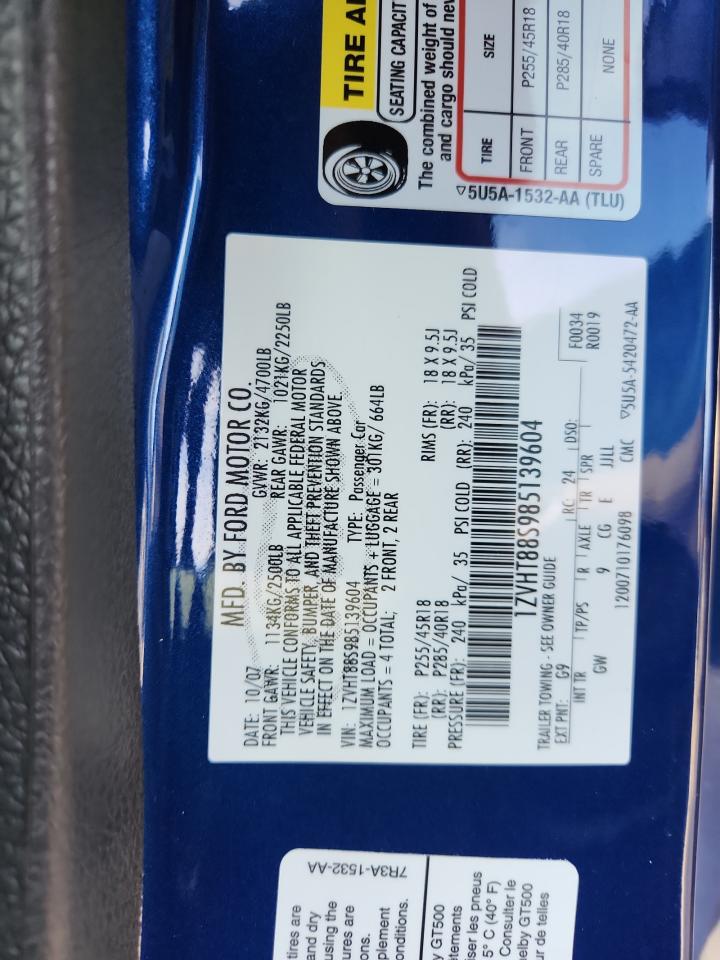 2008 Ford Mustang Shelby Gt500 VIN: 1ZVHT88S985139604 Lot: 90102825