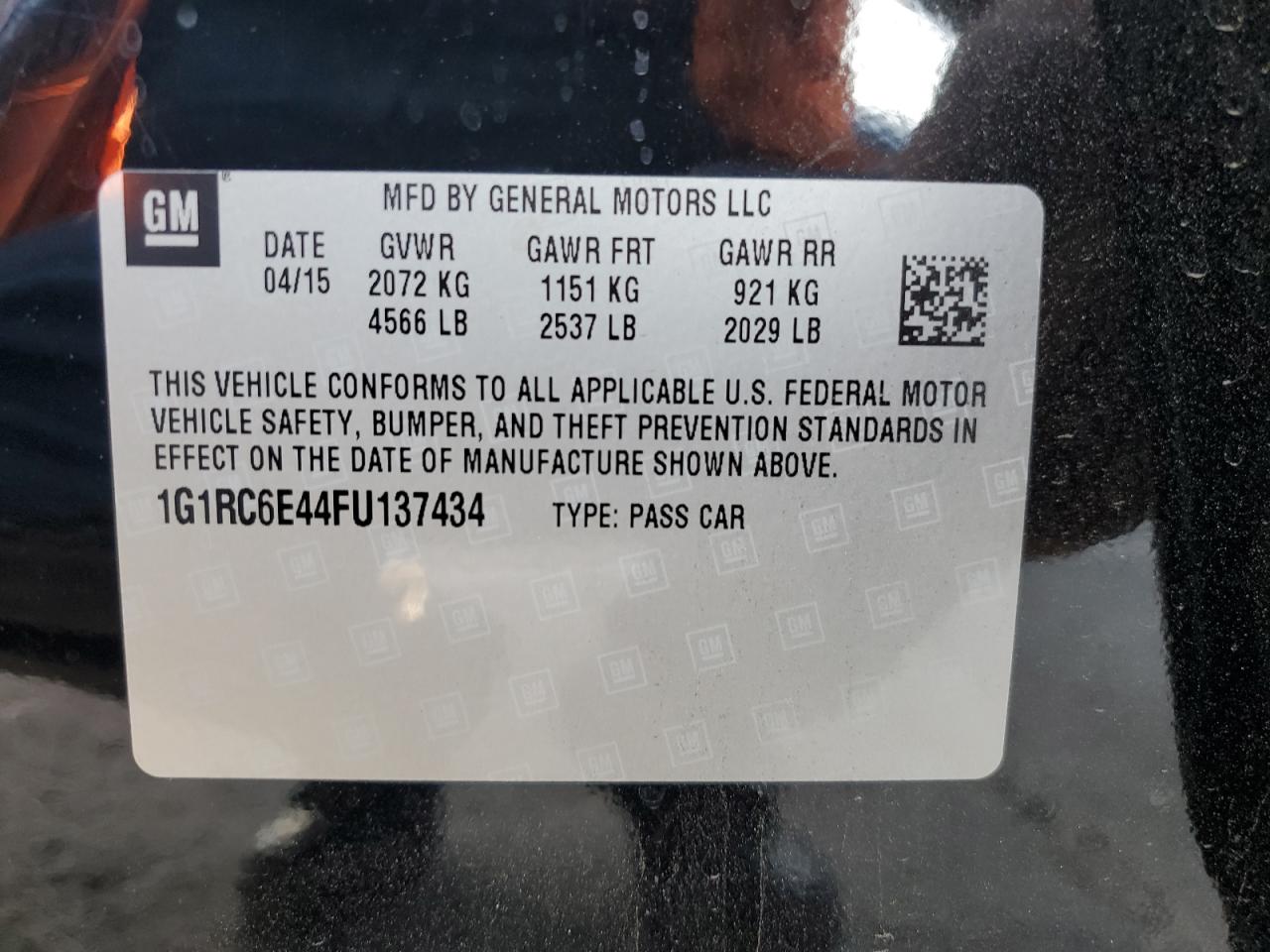 2015 Chevrolet Volt VIN: 1G1RC6E44FU137434 Lot: 84524065