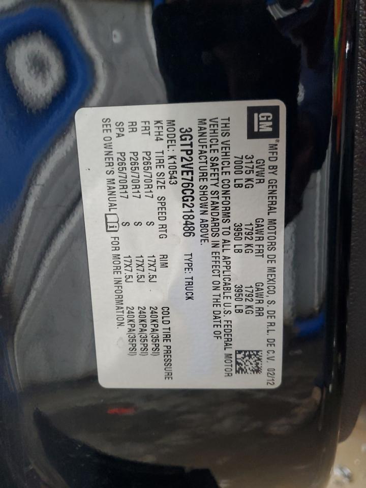 2012 GMC Sierra K1500 Sle VIN: 3GTP2VE76CG218486 Lot: 85872165