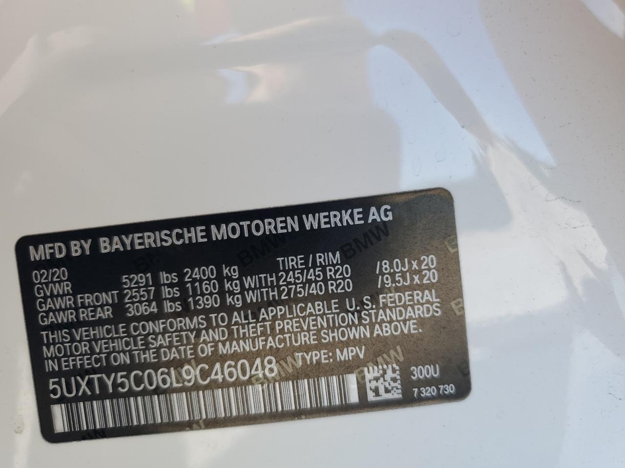 2020 BMW X3 xDrive30I VIN: 5UXTY5C06L9C46048 Lot: 81950095