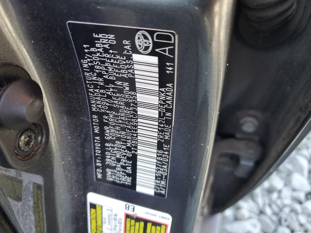 2011 Toyota Corolla Base VIN: 2T1BU4EE9BC737358 Lot: 82324085