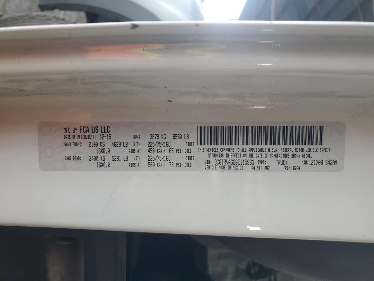 2016 Ram Promaster 1500 1500 Standard VIN: 3C6TRVAG2GE115963 Lot: 95111975