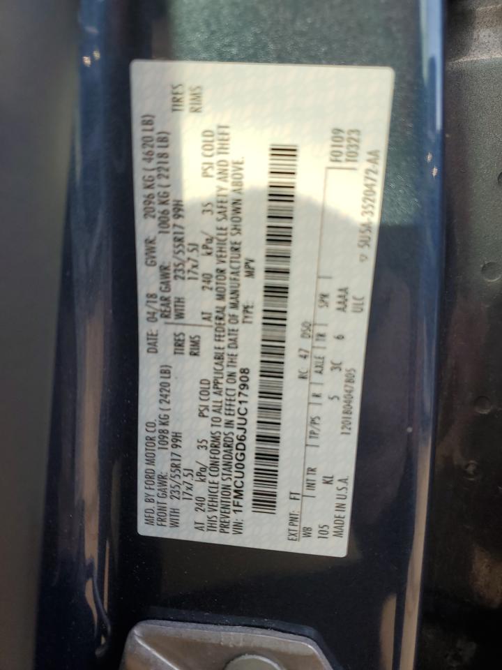 2018 Ford Escape Se VIN: 1FMCU0GD6JUC17908 Lot: 85598435