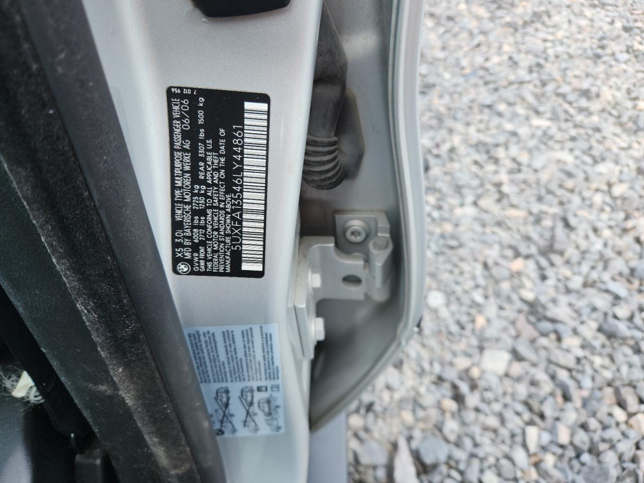 2006 BMW X5 3.0I VIN: 5UXFA13546LY44861 Lot: 81947385