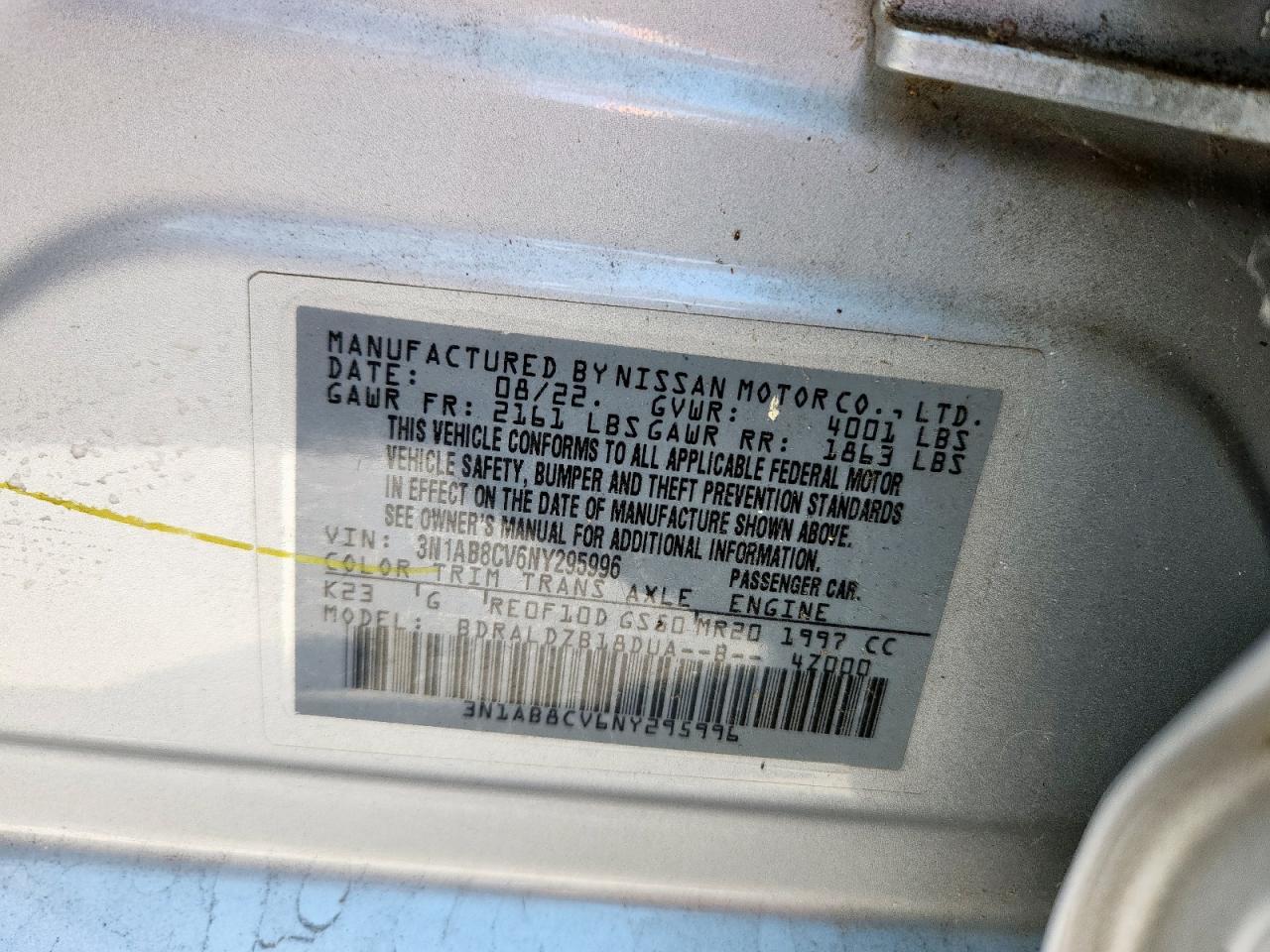 2022 Nissan Sentra Sv VIN: 3N1AB8CV6NY295996 Lot: 85177075