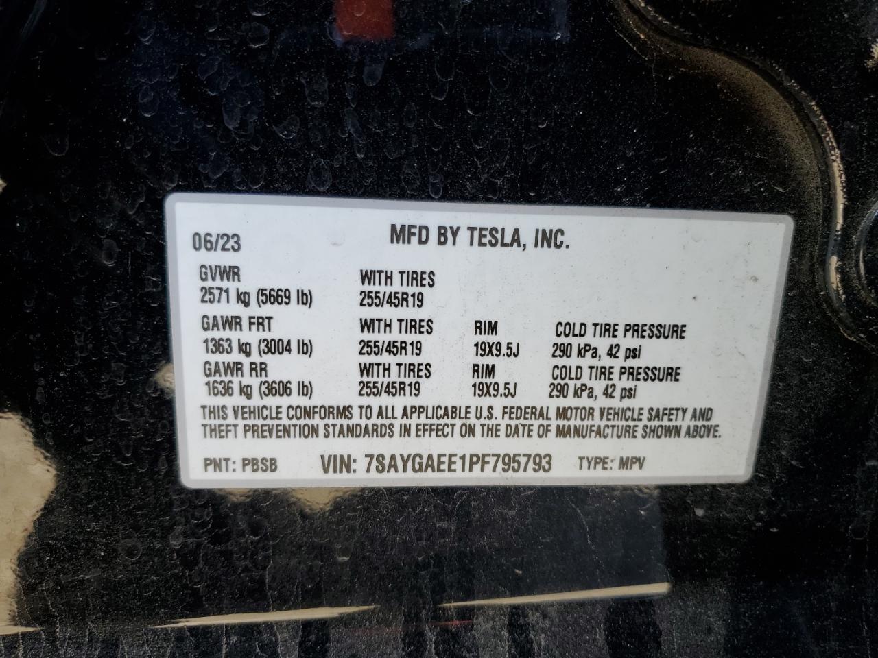 2023 Tesla Model Y VIN: 7SAYGAEE1PF795793 Lot: 89515405