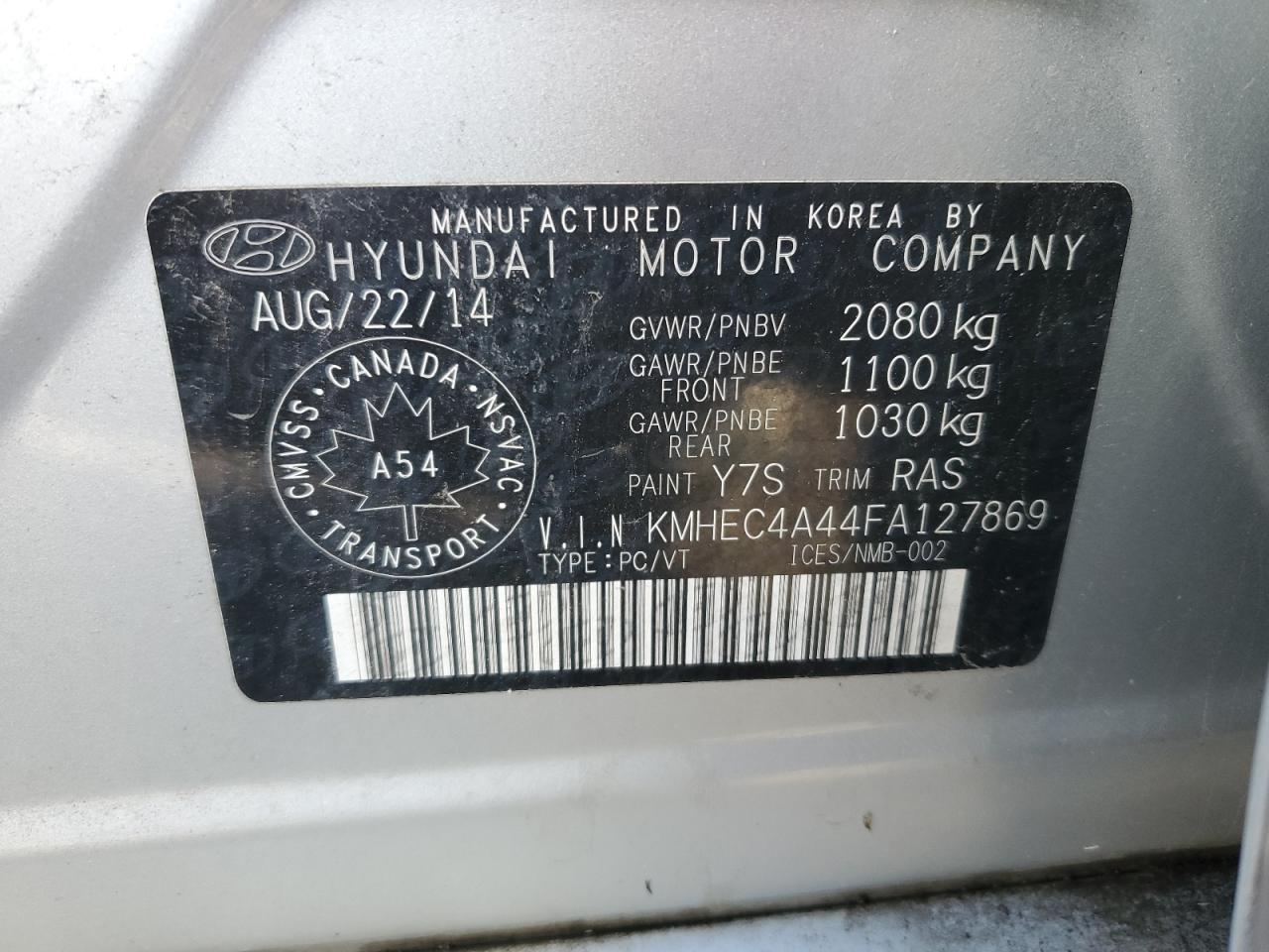 2015 Hyundai Sonata Hybrid VIN: KMHEC4A44FA127869 Lot: 84992785