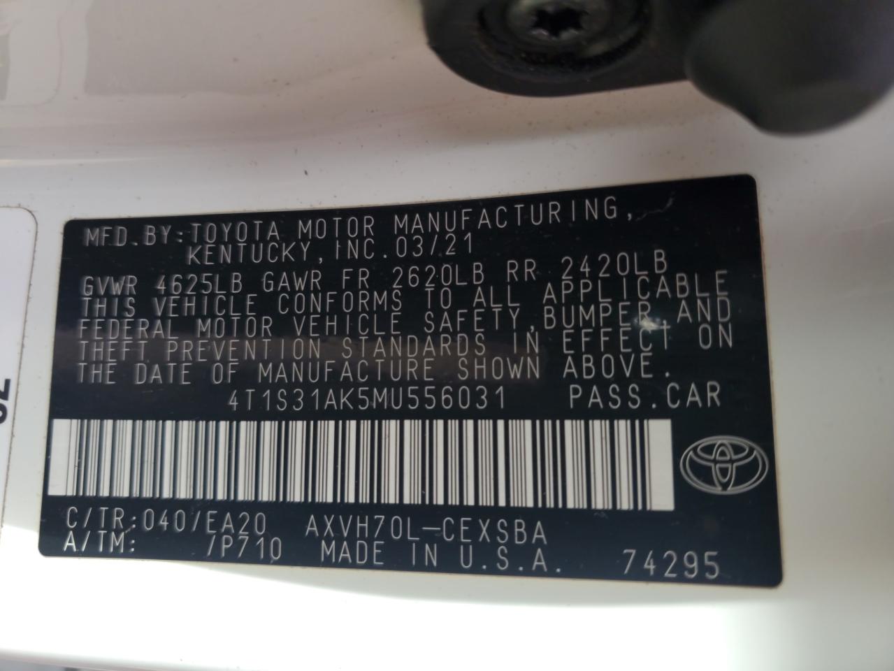 2021 Toyota Camry Se VIN: 4T1S31AK5MU556031 Lot: 84746405