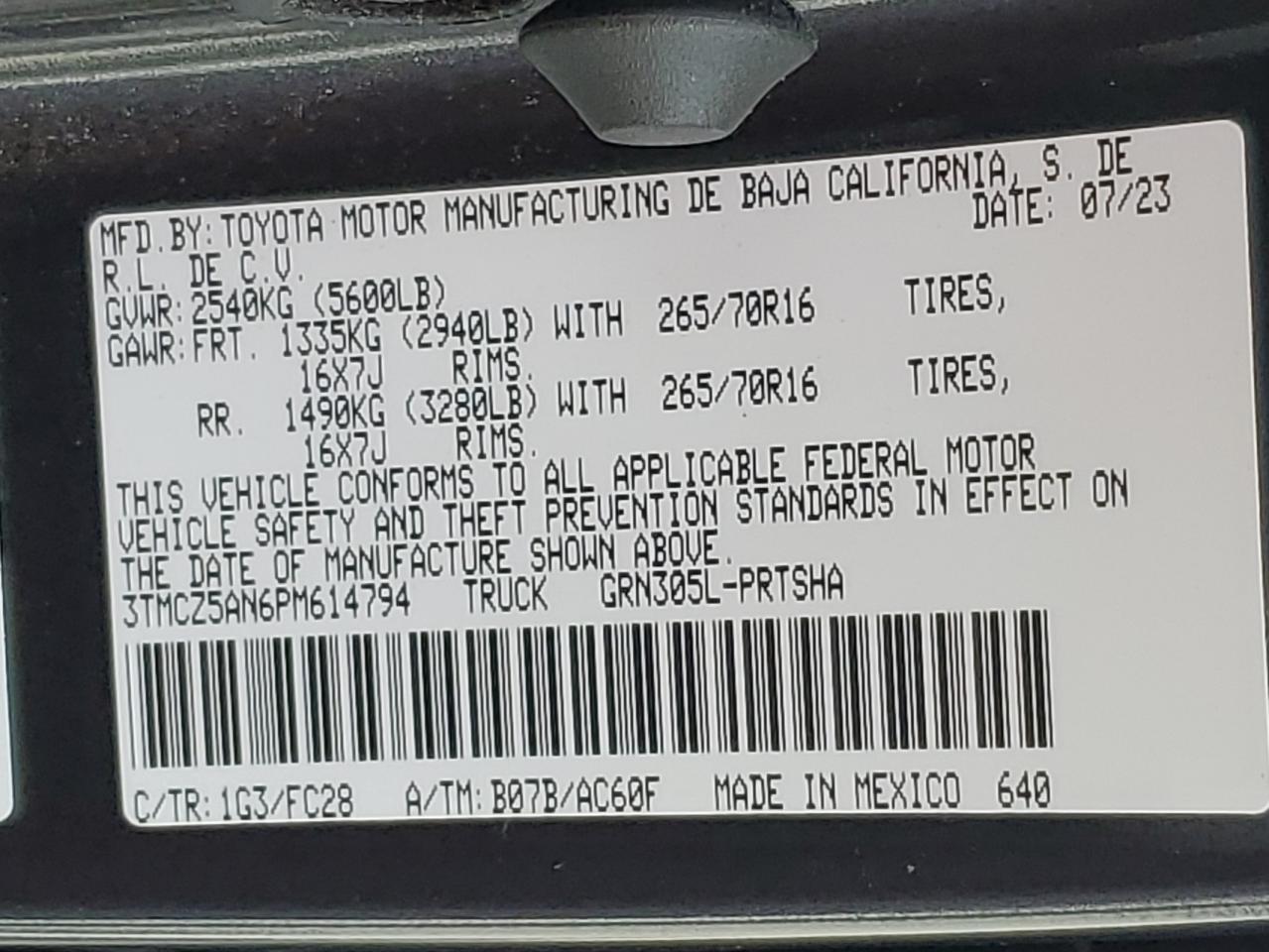 2023 Toyota Tacoma Double Cab VIN: 3TMCZ5AN6PM614794 Lot: 86266945