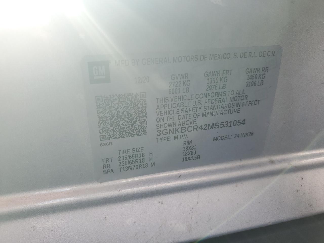 2021 Chevrolet Blazer 2Lt VIN: 3GNKBCR42MS531054 Lot: 84247535