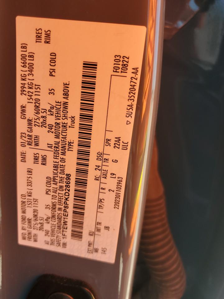 2023 Ford F150 Supercrew VIN: 1FTEW1EP8PKD28698 Lot: 86100925