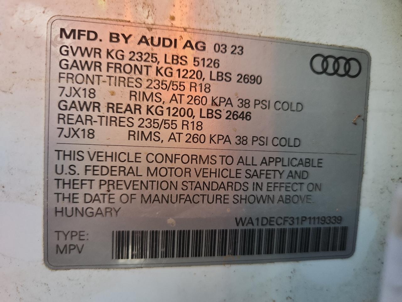 2023 Audi Q3 Premium S Line 45 VIN: WA1DECF31P1119339 Lot: 87427395