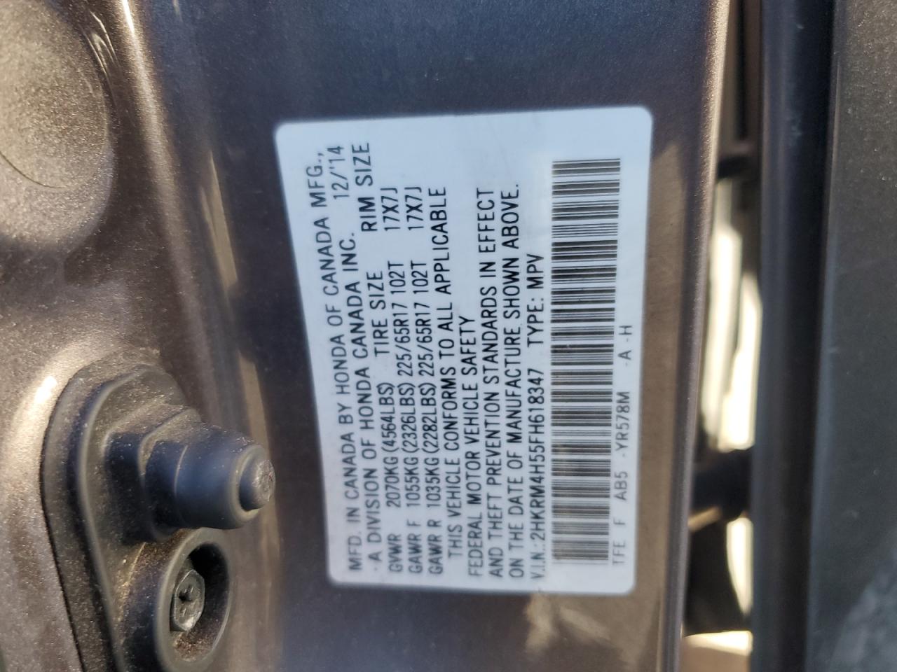 2015 Honda Cr-V Ex VIN: 2HKRM4H55FH618347 Lot: 86423265