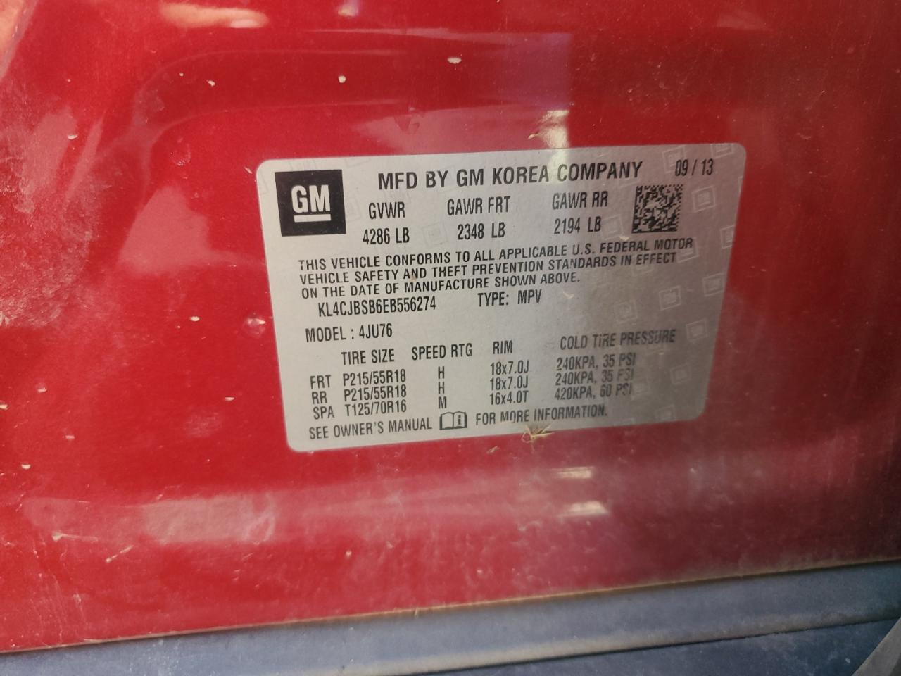 2014 Buick Encore Convenience VIN: KL4CJBSB6EB556274 Lot: 86526505