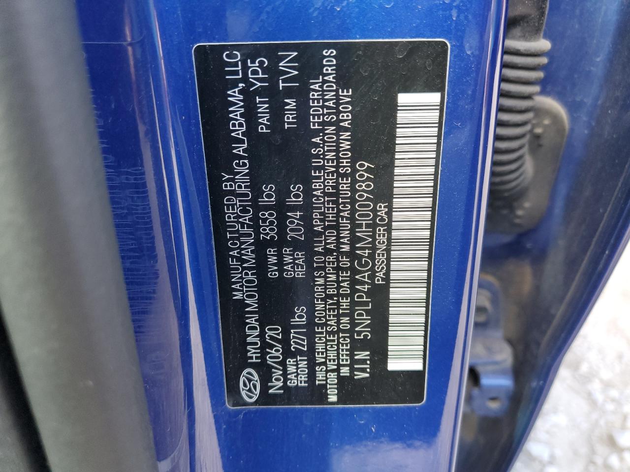 2021 Hyundai Elantra Limited VIN: 5NPLP4AG4MH009899 Lot: 85814875