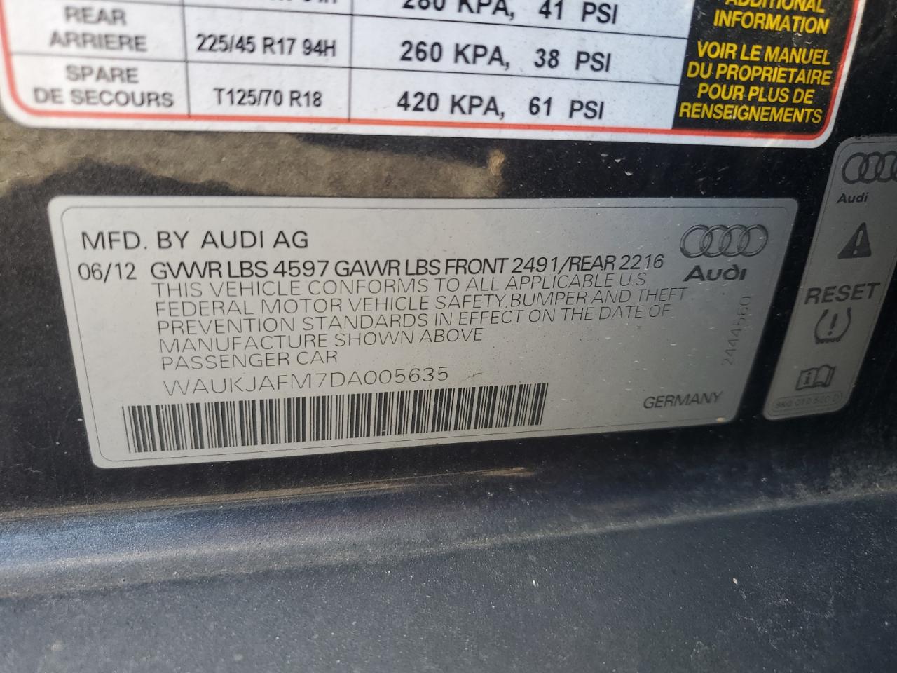 2013 Audi A3 Premium Plus VIN: WAUKJAFM7DA005635 Lot: 85314775