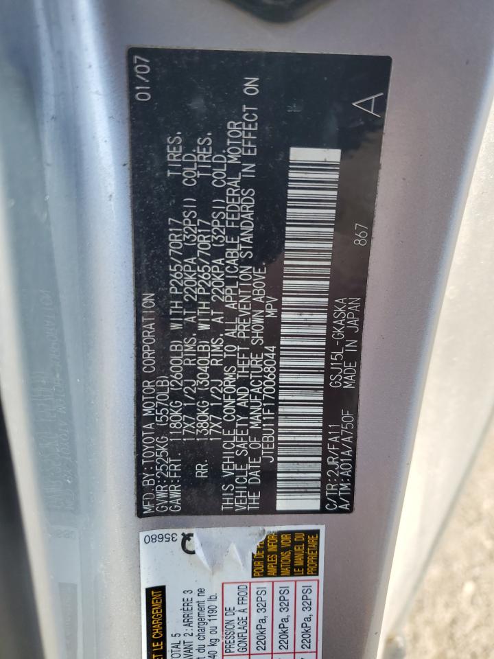 2007 Toyota Fj Cruiser VIN: JTEBU11F170068044 Lot: 90318235