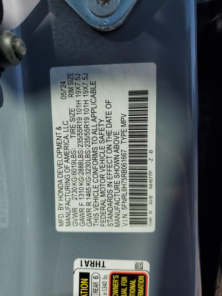 2024 Honda Odyssey Sport VIN: 5FNRL6H75RB061667 Lot: 86519305