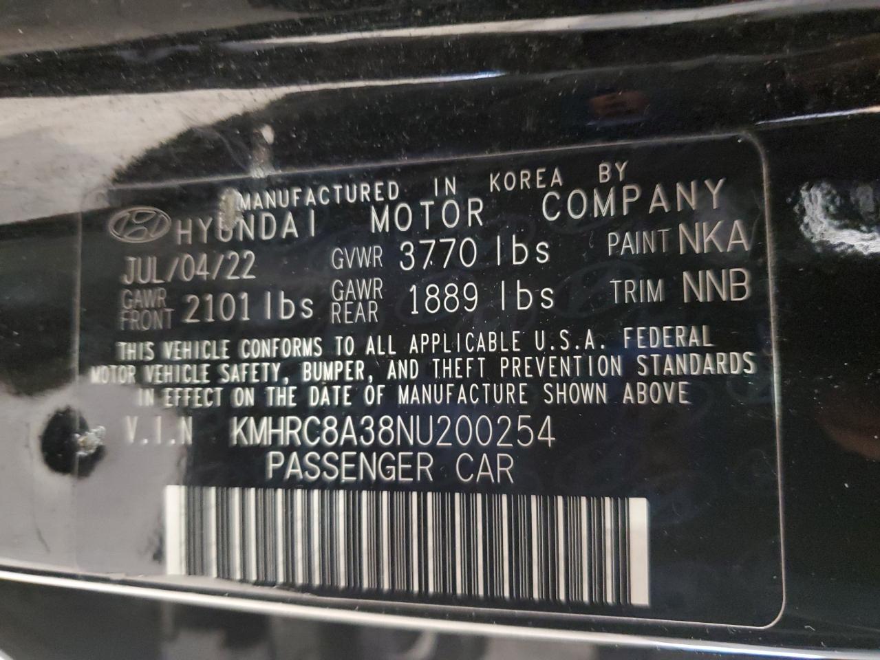 2022 Hyundai Venue Sel VIN: KMHRC8A38NU200254 Lot: 82704165