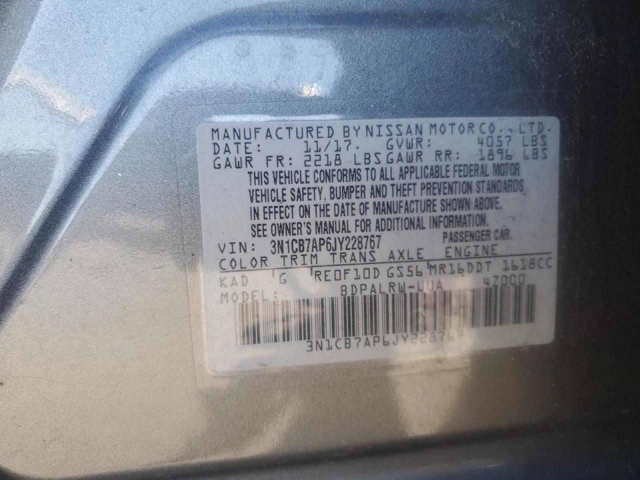 2018 Nissan Sentra Sr Turbo VIN: 3N1CB7AP6JY228767 Lot: 81965905