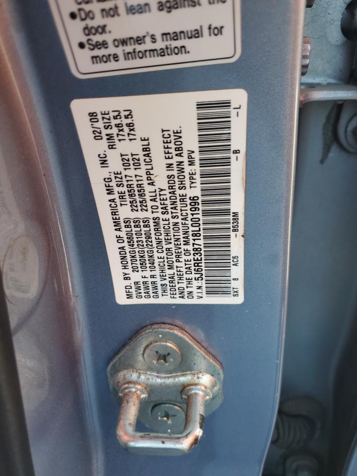 2008 Honda Cr-V Exl VIN: 5J6RE38718L001996 Lot: 86832485