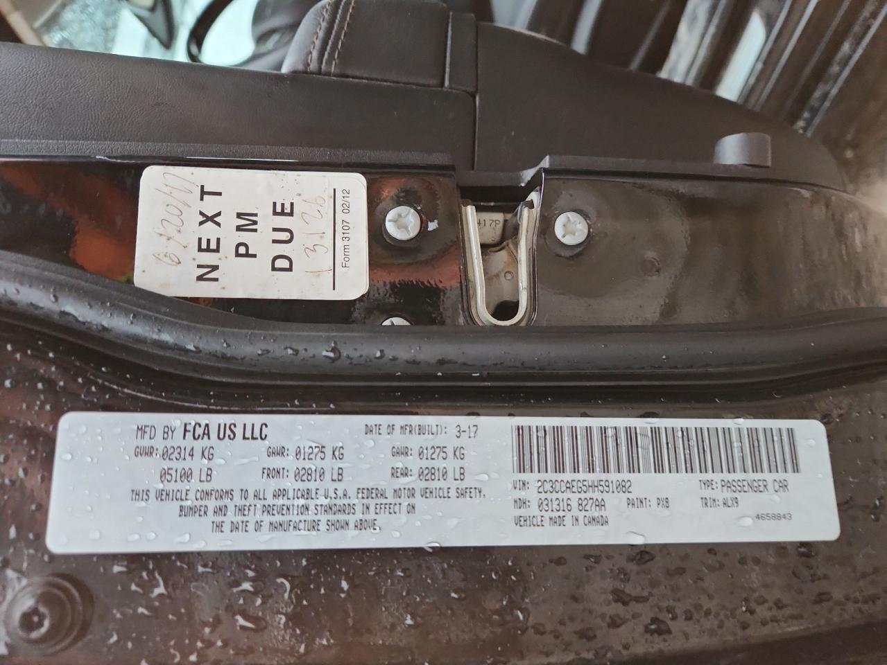 2017 Chrysler 300C VIN: 2C3CCAEG5HH591082 Lot: 89918625